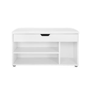 Shoe bench, seat bench with cushion, 2 shelves, white