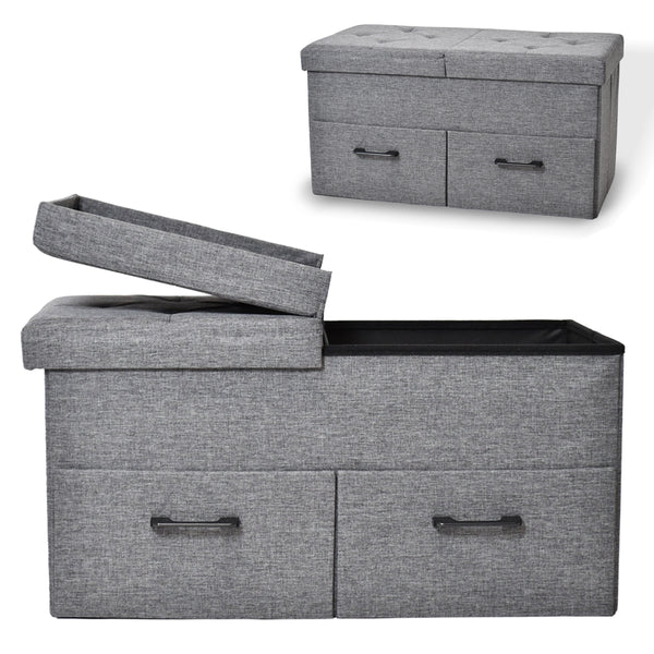 Banc à chaussures avec espace de rangement et 2 tiroirs 77x38x40cm