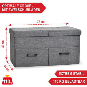 Banc à chaussures avec espace de rangement et 2 tiroirs 77x38x40cm