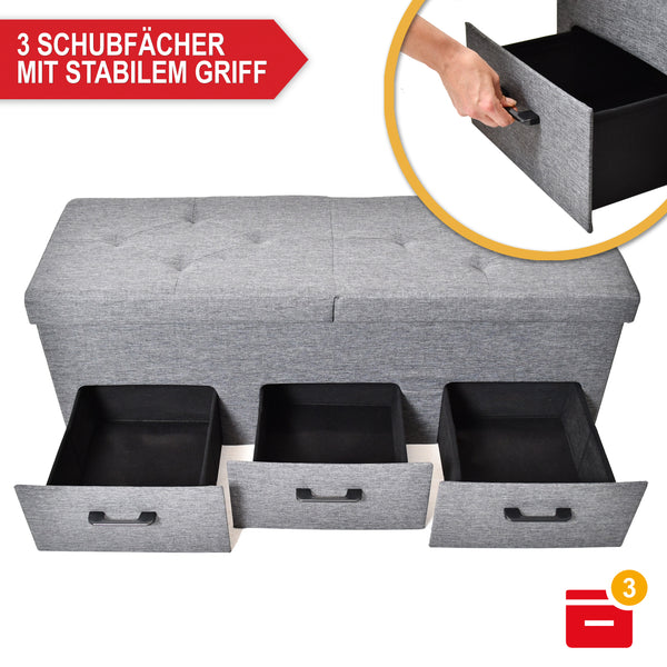 Panca portascarpe con vano portaoggetti e 3 cassetti 110x36x40cm