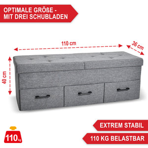 Panca portascarpe con vano portaoggetti e 3 cassetti 110x36x40cm