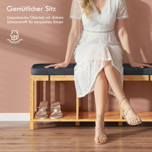 Schuhbank mit Sitzkissen und Ablage für den Flur Bambus