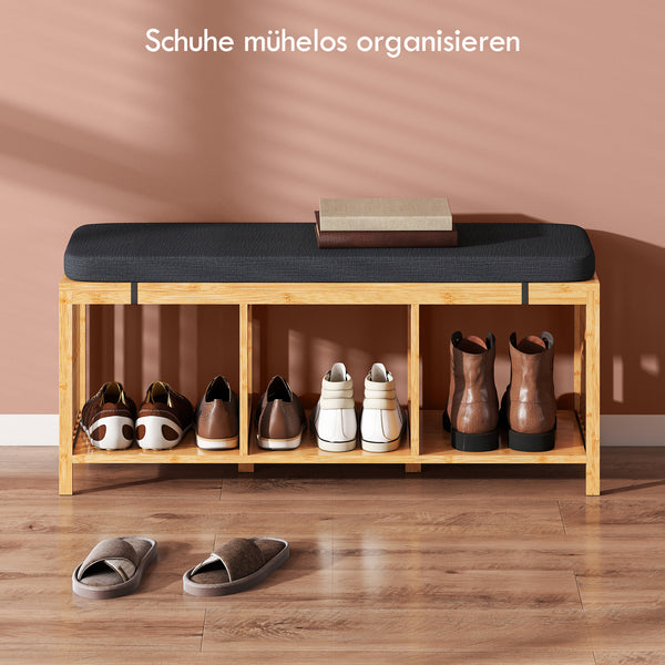 Schuhbank mit Sitzkissen und Ablage für den Flur Bambus
