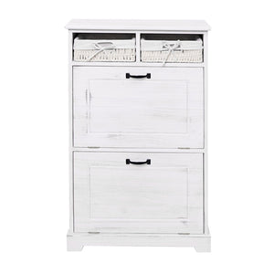Schuhkipper Massivholz Shabby-Look mit Korb-Schublade weiss