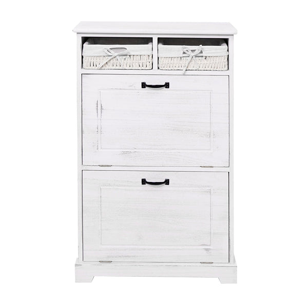 Schuhkipper Massivholz Shabby-Look mit Korb-Schublade weiss