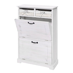 Schuhkipper Massivholz Shabby-Look mit Korb-Schublade weiss