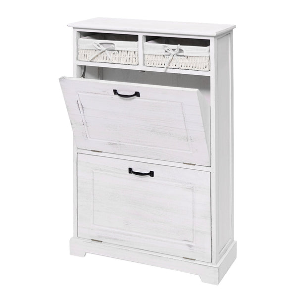 Schuhkipper Massivholz Shabby-Look mit Korb-Schublade weiss