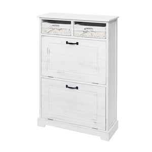 Schuhkipper Massivholz Shabby-Look mit Korb-Schublade weiss