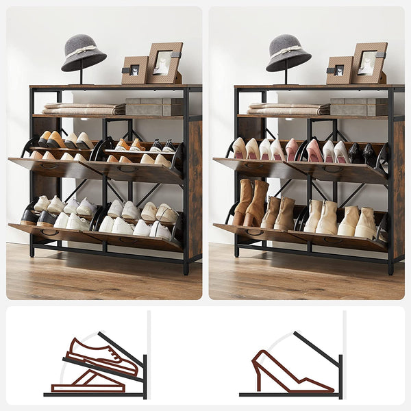 Meuble à chaussures à 4 rabats, marron