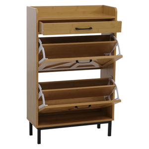 Schuhkipper Schuhregal 2 Kippfächer Ablage Schublade 95x60x24cm Bambus-Optik