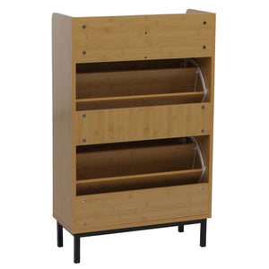 Schuhkipper Schuhregal 2 Kippfächer Ablage Schublade 95x60x24cm Bambus-Optik