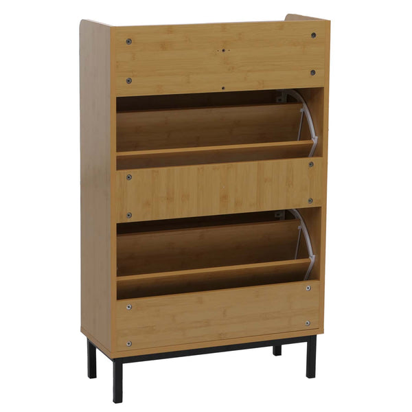 Schuhkipper Schuhregal 2 Kippfächer Ablage Schublade 95x60x24cm Bambus-Optik