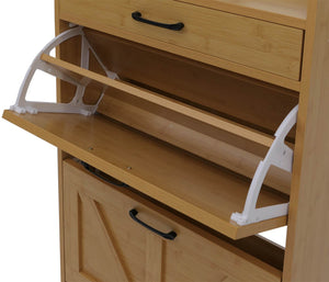 Schuhkipper Schuhregal 2 Kippfächer Ablage Schublade 95x60x24cm Bambus-Optik
