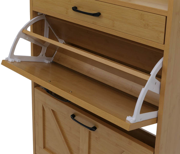 Schuhkipper Schuhregal 2 Kippfächer Ablage Schublade 95x60x24cm Bambus-Optik