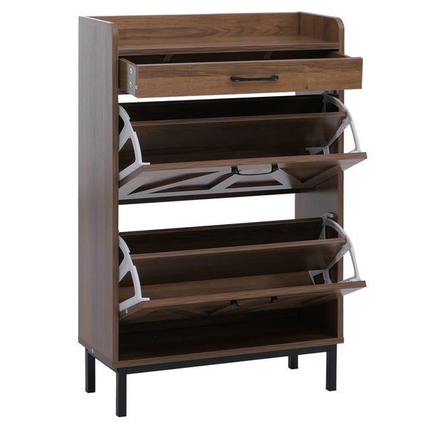 Schuhkipper Schuhregal 2 Kippfächer Ablage Schublade 95x60x24cm braun