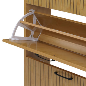 Schuhkipper Schuhregal 3 Kippfächer Ablage 125x60x25cm Bambus-Optik