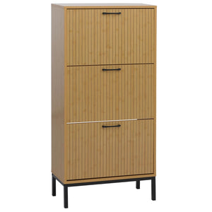 Schuhkipper Schuhregal 3 Kippfächer Ablage 125x60x25cm Bambus-Optik