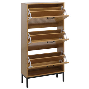 Schuhkipper Schuhregal 3 Kippfächer Ablage 125x60x25cm Bambus-Optik