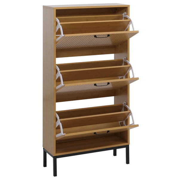 Schuhkipper Schuhregal 3 Kippfächer Ablage 125x60x25cm Bambus-Optik