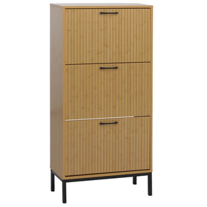 Schuhkipper Schuhregal 3 Kippfächer Ablage 125x60x25cm Bambus-Optik
