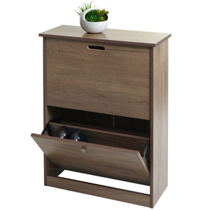 Schuhkipper Schuhschrank 2 Klappen 81x60x25cm Paulownia grau-braun
