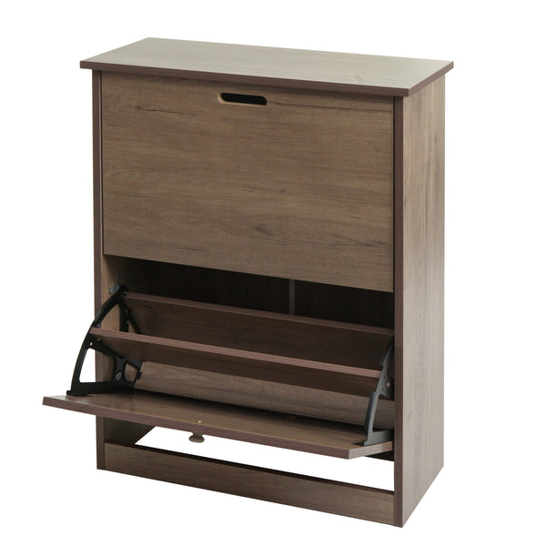 Schuhkipper Schuhschrank 2 Klappen 81x60x25cm Paulownia grau-braun