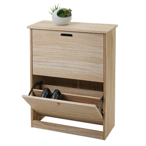 Schuhkipper Schuhschrank 2 Klappen 81x60x25cm Paulownia naturbraun