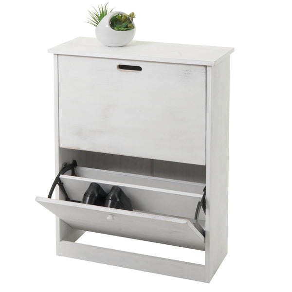 Schuhkipper Schuhschrank 2 Klappen 81x60x25cm Paulownia shabby weiss