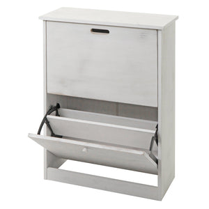 Schuhkipper Schuhschrank 2 Klappen 81x60x25cm Paulownia shabby weiss