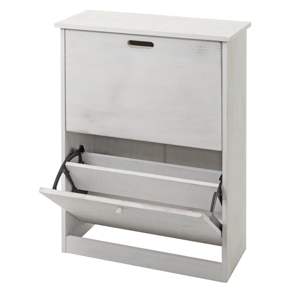 Schuhkipper Schuhschrank 2 Klappen 81x60x25cm Paulownia shabby weiss