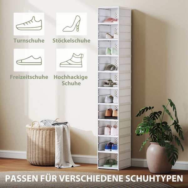 Schuhregal faltbar mit 10 Ebenen aus Kunststoff weiss