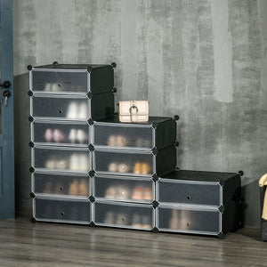 Schuhregal mit Boxen für 24 Paar Schuhe Kunststoff schwarz weiss