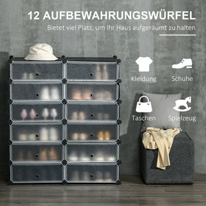 Schuhregal mit Boxen für 24 Paar Schuhe Kunststoff schwarz weiss