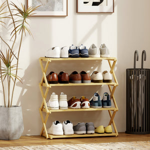 Schuhregal mit 4 Ebenen für Flur Eingang Bambus naturfarben
