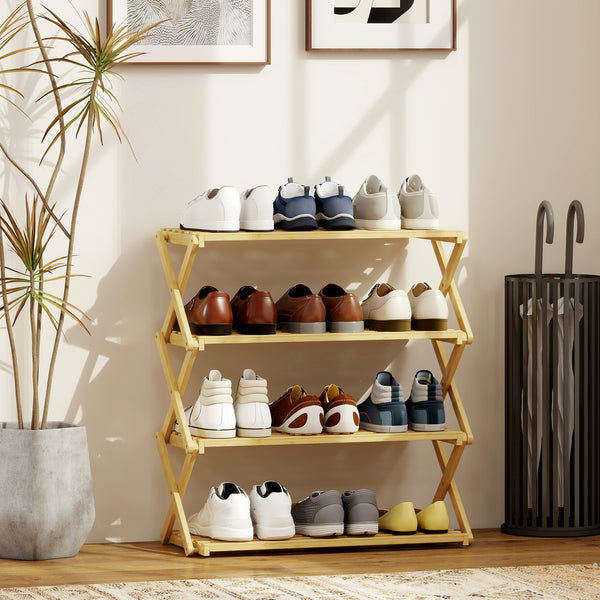 Schuhregal mit 4 Ebenen für Flur Eingang Bambus naturfarben