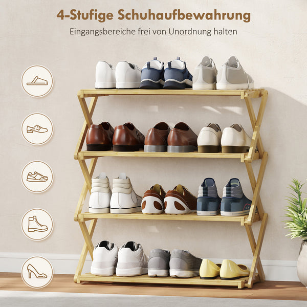 Schuhregal mit 4 Ebenen für Flur Eingang Bambus naturfarben