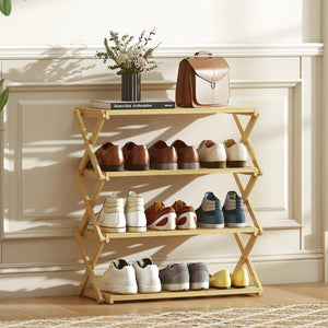 Schuhregal mit 4 Ebenen für Flur Eingang Bambus naturfarben