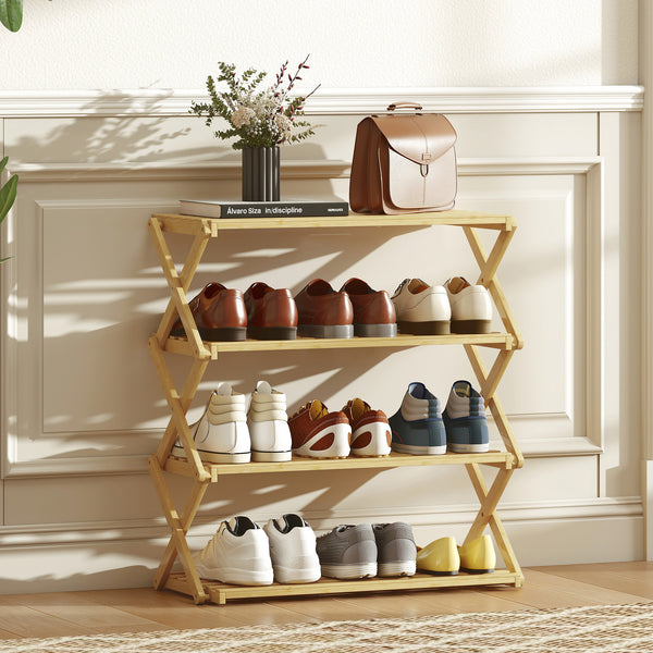 Schuhregal mit 4 Ebenen für Flur Eingang Bambus naturfarben