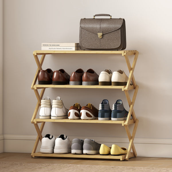 Schuhregal mit 4 Ebenen für Flur Eingang Bambus naturfarben