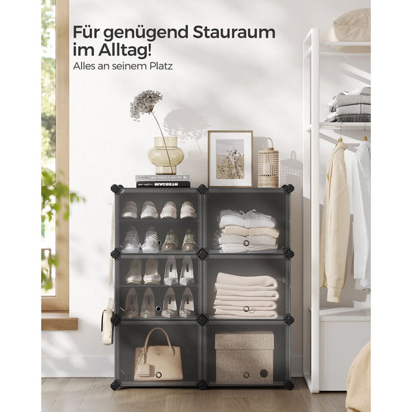 Shoe rack with 6 compartments, black