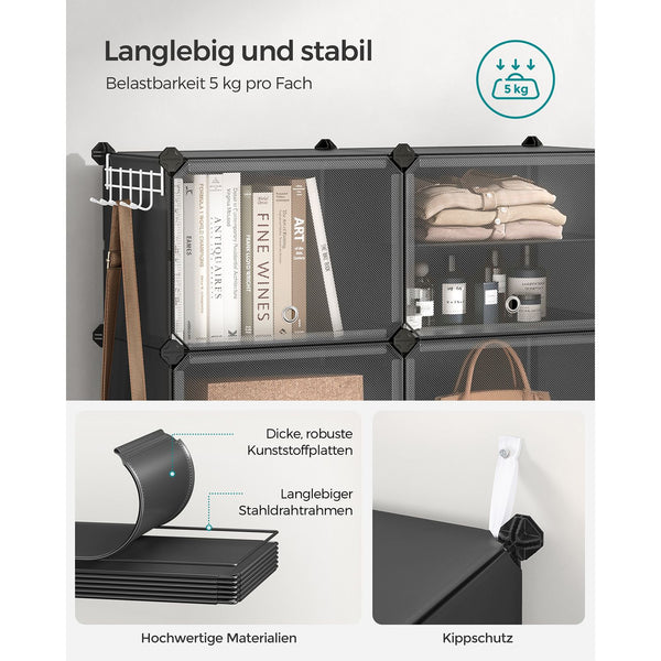 Shoe rack with 6 compartments, black