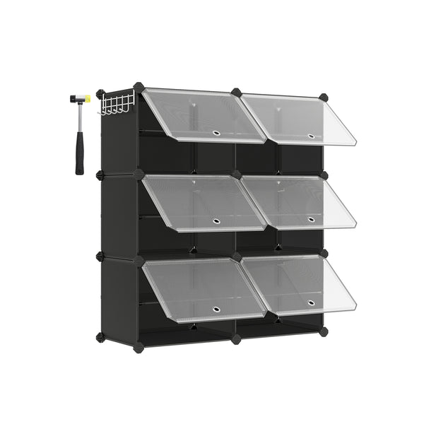 Shoe rack with 6 compartments, black