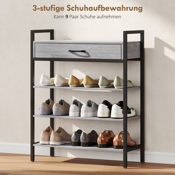 Schuhregal 4-stufig für 9 Paar Schuhe Flur Metall grau