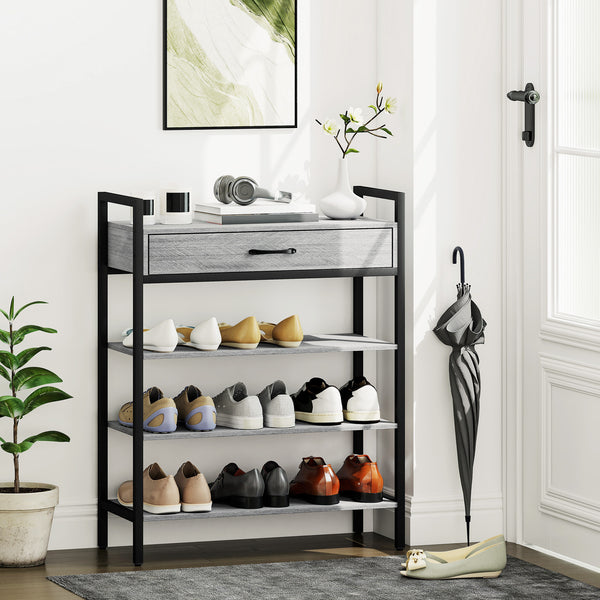 Schuhregal 4-stufig für 9 Paar Schuhe Flur Metall grau