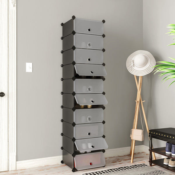 Schuhregal DIY Modulares Regal 10 Fächer Kunststoff Schwarz