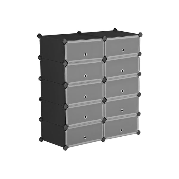 Schuhregal DIY Modulares Regal 10 Fächer Kunststoff Schwarz