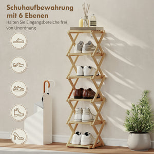 Schuhregal klappbar mit 6 Ebenen für 9 Paar Schuhe aus Bambus