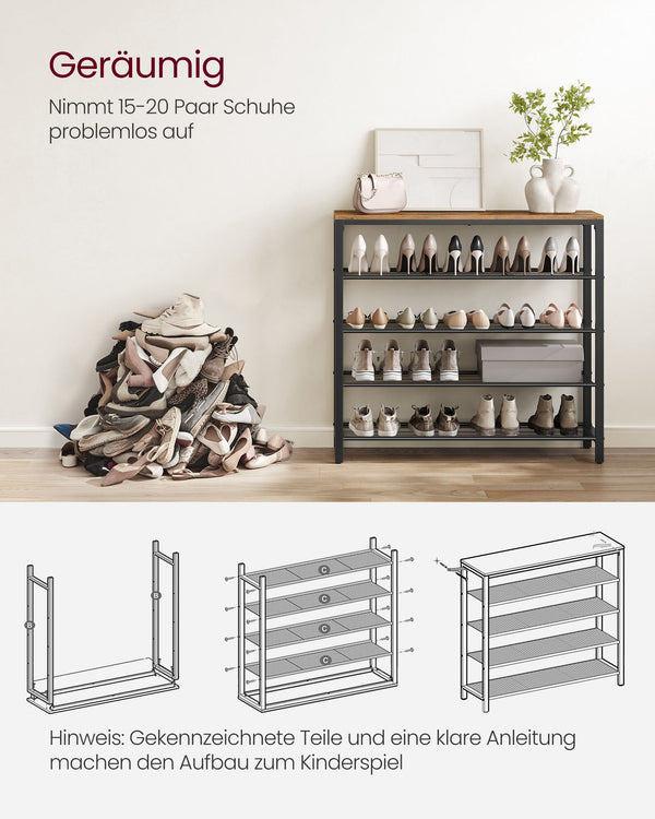 Étagère à chaussures à 4 étagères en maille, marron