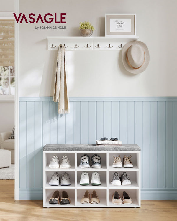 Shoe rack/shoe bench with 9 compartments, white