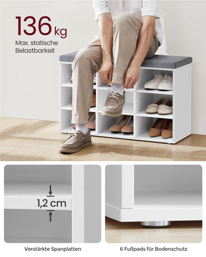 Shoe rack/shoe bench with 9 compartments, white